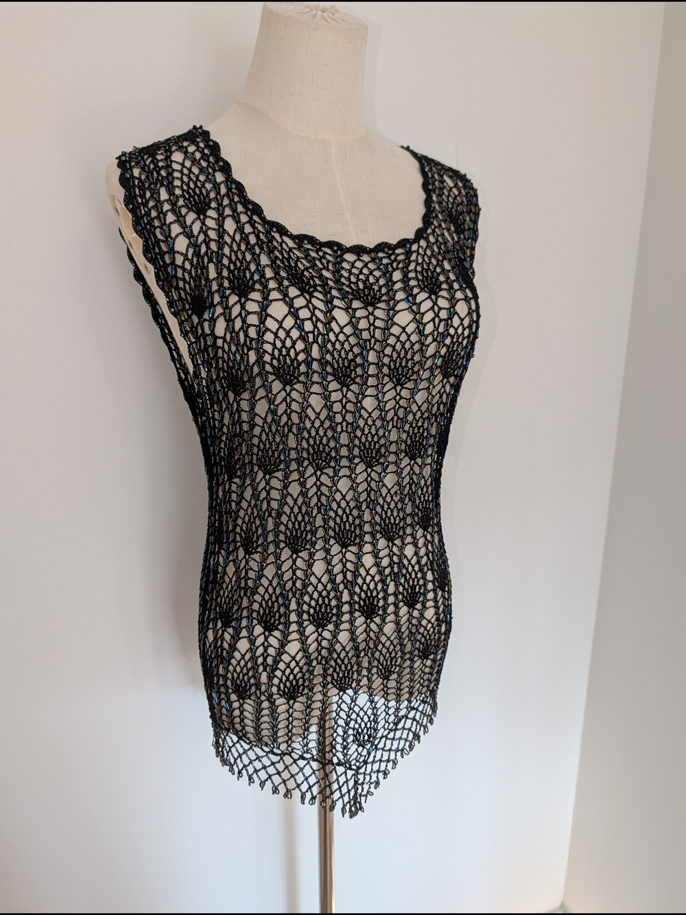 Vintage Black Crochet Beaded Tank Top